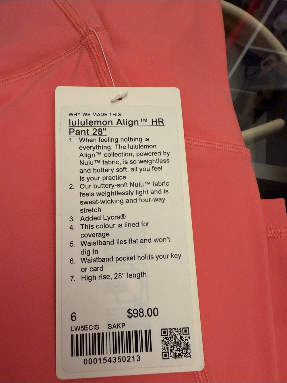 lululemon athletica coral pink high-rise leggings